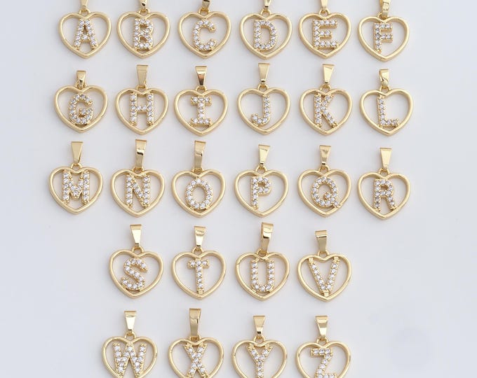 5 PCS 18K Gold Filled Initial Pendant, Micropavé CZ Letter Pendant, Alphabet Charm, DIY Jewelry Accessories, 21.4x15.4x2.6mm