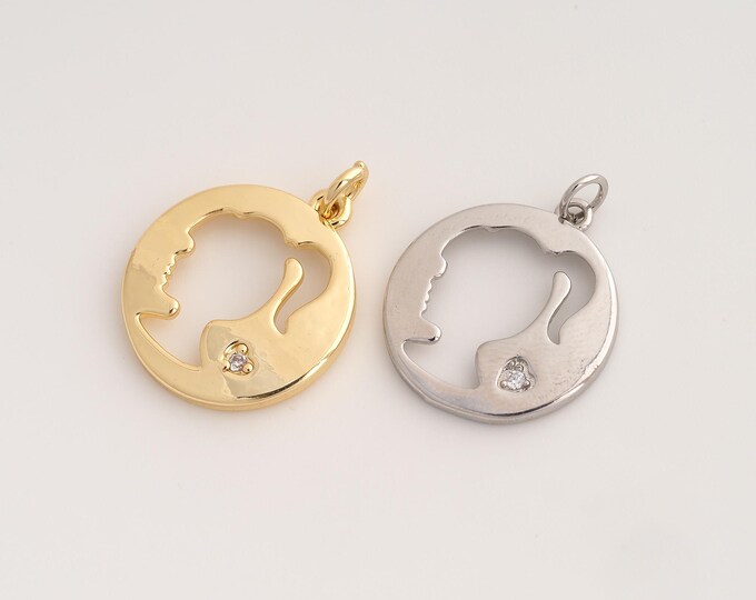 CZ Girl Pendant,Round Pendant,18K Gold Filled Girl Charm,DIY Jewelry Accessories,26.8x20.6x2.3mm