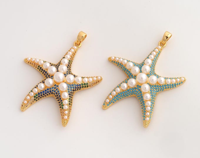 CZ Starfish Pendant,Starfish Pendant,18K Gold Filled Starfish Charm,DIY Jewelry Accessories,53.7x44x10.6mm
