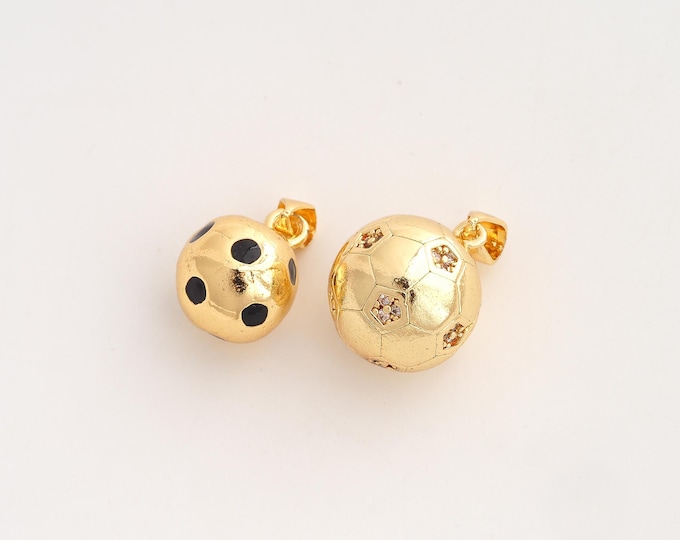 CZ Football Pendant,Enamel Sports Pendant,18K Gold Filled Ball Charm,DIY Jewelry Accessories,Big 21.6x14.8x14.8mm Small 19.4x12mm