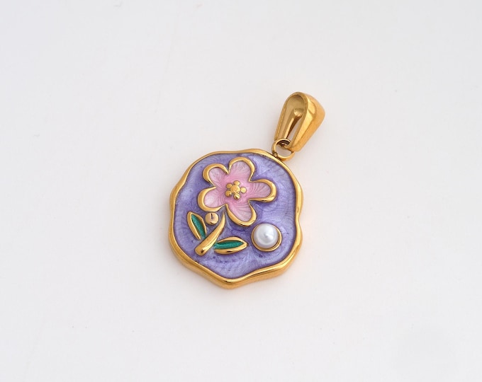 Enamel Flower Charms,Dainty Flower Charm, 18K Gold Filled Flower Pendant,DIY Jewelry Accessories 27x17x4.5mm