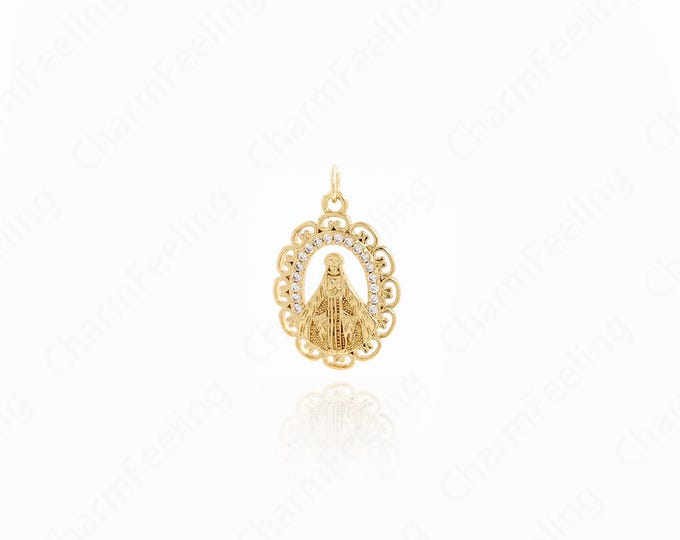 Gold Oval Maria Pendant, Catholic Charm, Our Lady Pendant, 18K Gold Filled Madonna Charm,DIY Jewelry Supplies, 27x17.2x2mm