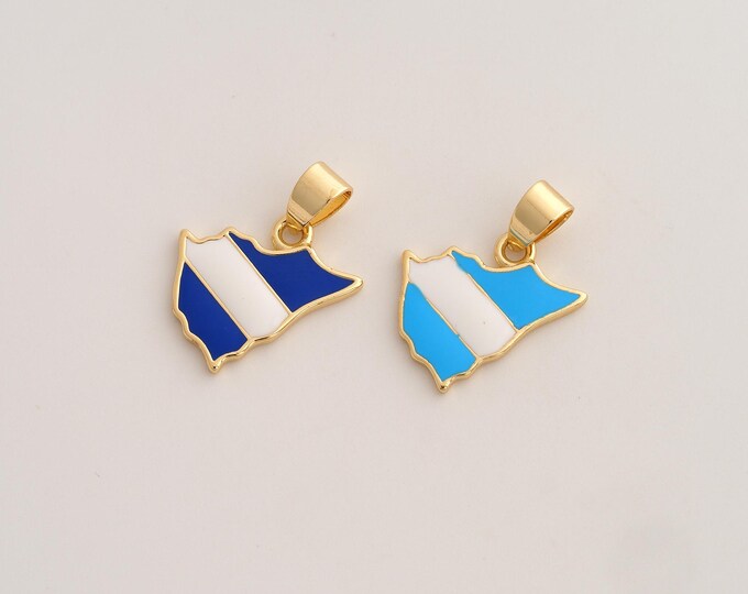 Enamel Nicaragua Flag Pendant,Nicaragua Pendant,18K Gold Filled Flag Charm,DIY Jewelry Accessories,21x13.6x1.8mm