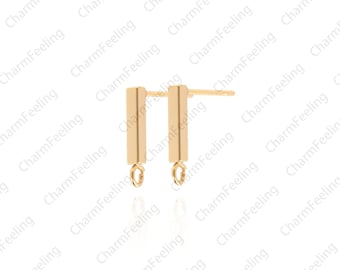 Gold cubic studs, cubic studs, bar studs, square studs, for ear jewelry accessories  1 pair