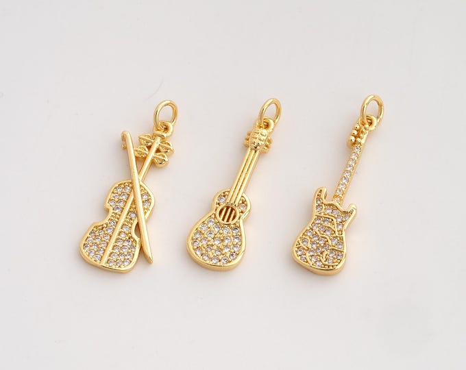 CZ Electric Guitar Pendant,Guitar Pendant,18K Gold Filled Violin Charm,DIY Jewelry Accessories,28.8x8.7x2.3mm