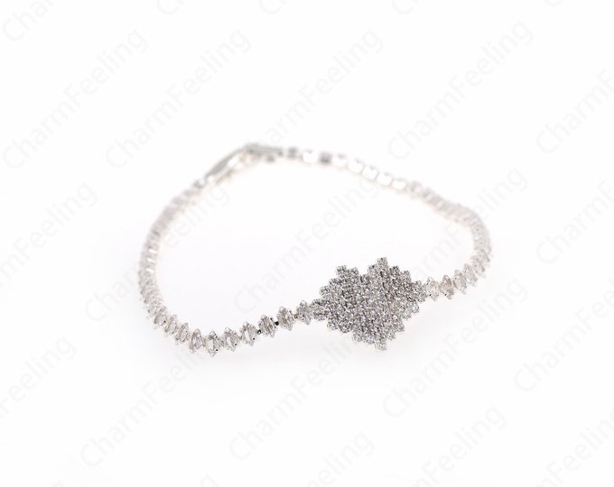 Silver Filled Heart Sliding Adjustable Bracelet Making Chain, half-finished bracelet, Tennis Bracelet,Gift for Her,180x4x2mm
