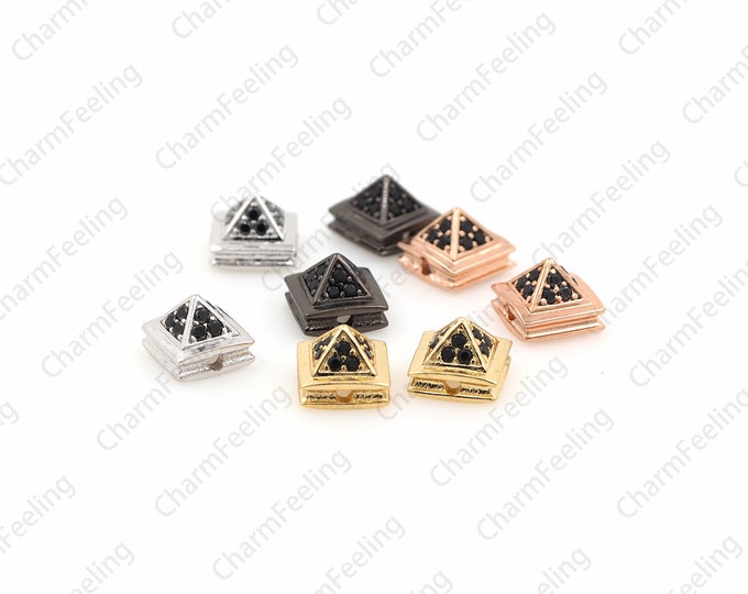 micro pave Pyramid Triangular Beads,Pyramid Spacer Beads,Big hole pave beads 9.6× 7.3mm  1pcs
