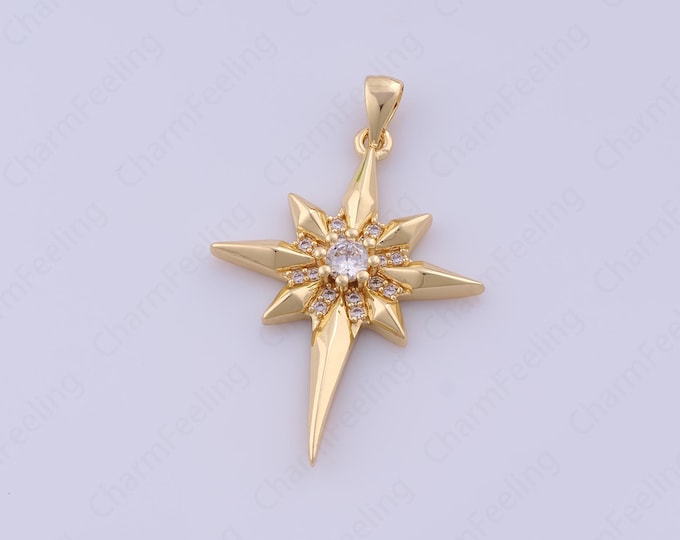 MicroPave CZ Polaris Pendant,18K Gold Filled Polaris Charm,Star Necklace, Polaris Pendant,DIY Jewelry Supplies 40.4x25.3x3.8mm