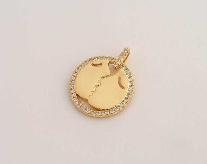 CZ Lovers Kissing Pendant,Kissing Pendant,18K Gold Filled Kissing Disc Charm,DIY Jewelry Accessories,24.7x19.7x2.2mm