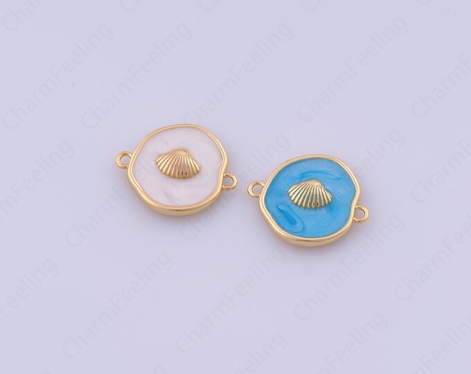Enamel Conch Connector,18K Gold Filled Shell Charm,Round Connector,Enamel Charm,DIY Jewelry Supplies,16.2x13.3x2.8mm