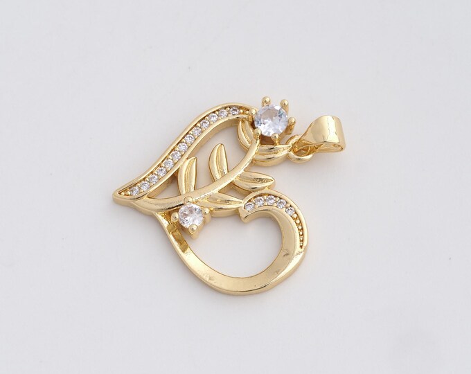 Heart Charm, Micropavé CZ Heart Pendant, 18K Gold Filled Love Necklace,DIY Jewelry Accessories,29x23.8x3.6mm