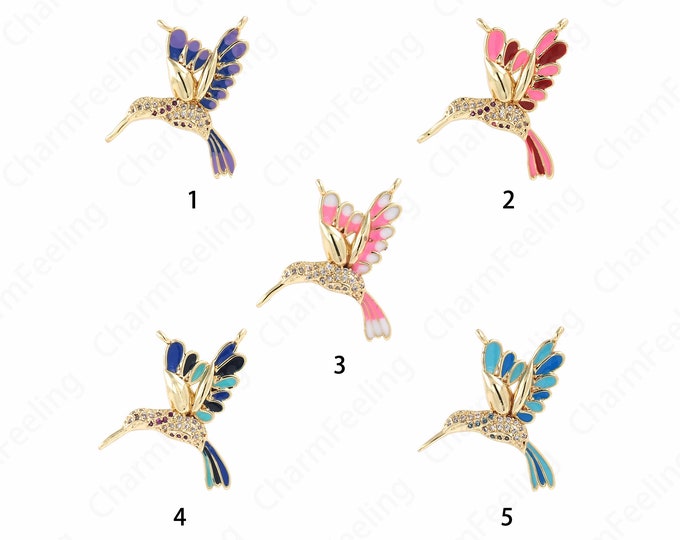18K Gold Filled Animal Pendant, Bird Necklace, Animal Charm, Bird Pendant, Micropavé CZ Enamel Charm, DIY Jewelry Supplies, 21x29x3mm