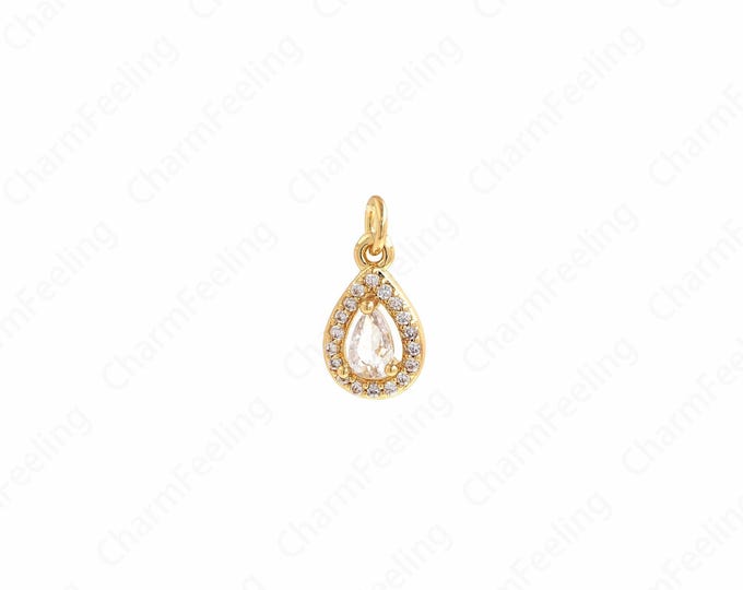Teardrop Pendant, Micropavé CZ Waterdrop Necklace, 18K Gold Filled Teardrop Charm, Waterdrop Necklace, DIY Jewelry Supplies, 14x7x3.4mm