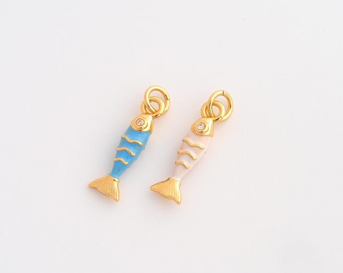 CZ Fish Pendant,Enamel Marine Life Pendant,18K Gold Filled Fish Charm,DIY Jewelry Accessories,20.7x5.6x4mm