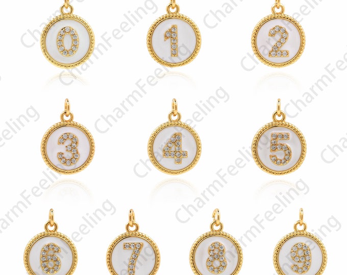 18K Gold Filled Round Digital Pendant, Micropavé CZ Round Charm, Coded Necklace, Digital Charm, DIY Jewelry Accessories 16.5x12x2mm