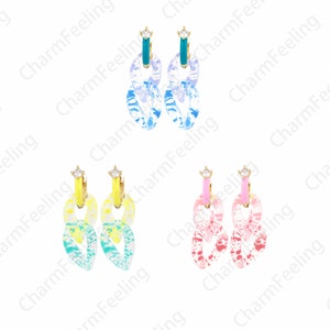 Enamel V-Shaped Earrings, Micropavé CZ Pierced Earrings, 18K Gold Filled Glass Earrings,Crystal Earrings,DIY Jewelry Supplies,44x16.5mm