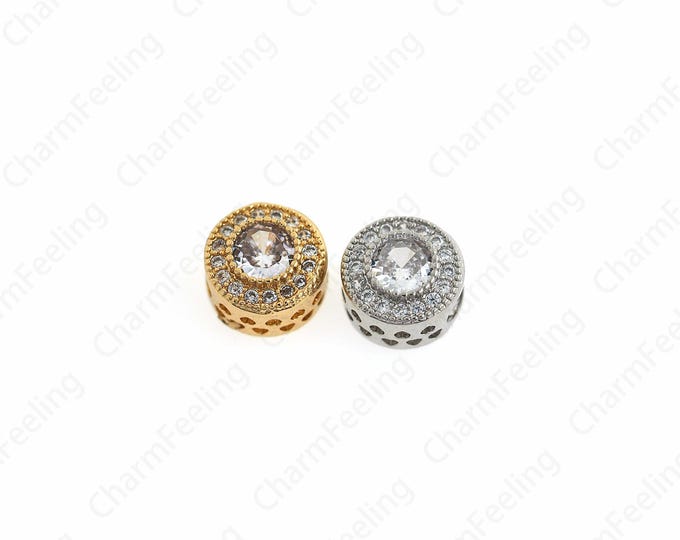 Micropavé CZ Round Spacer Beads Dainty Cylinder spacer Beads,Large Hole bead,18K Gold Filled Spacer Beads 10x6.2mm