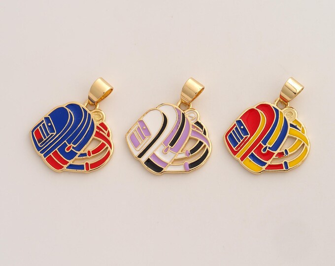 Enamel School Bags Pendant,Backpack Pendant,18K Gold Filled Bags Charm,DIY Jewelry Accessories,24.5x18.8x1.7mm