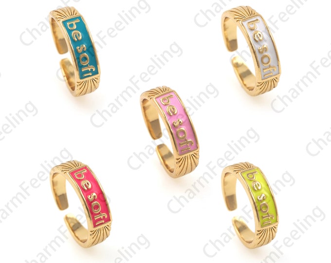 18K Gold Filled Enamel Ring, Multicolor Enamel Ring, Exquisite Gold Ring, Ring Charm, Adjustable Ring, Gold Open Ring, Word Ring 1PCS