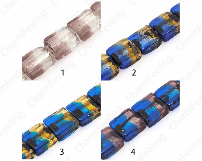 Rectangular Shaped Glass Beads, Lampwork Glass Beads, Square Spacer Beads, Murano Glass Beads, DIY Beading Supplies, 15x25x5.5mm