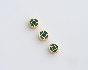 Perline distanziatrici rotonde smaltate, perline piatte, perline per collane riempite in oro 18 carati, perline per gioielli, accessori per la creazione di gioielli fai da te, 5,6x3,3 mm