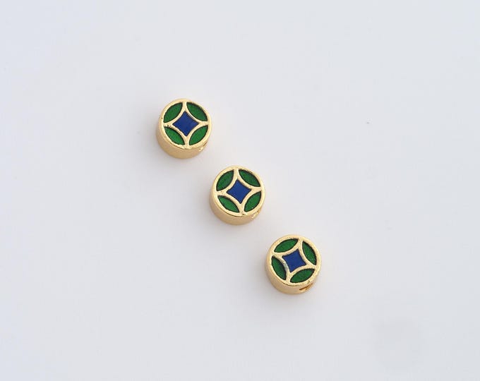 Enamel Round Spacer Beads,Flat Beads,18K Gold Filled Necklace Beads,Jewelry Beads,DIY Jewelry Making Accessories,5.6x3.3mm