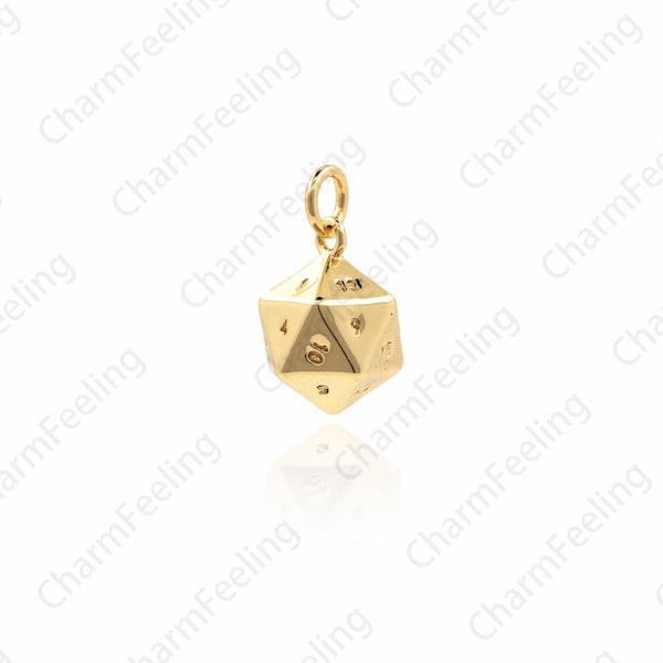 Dice Pendant, Polyhedron Pendant, Square Faceted Necklace, Metal Dice Necklace, Dice Charm 16.5×9.5×9.1mm 1pcs