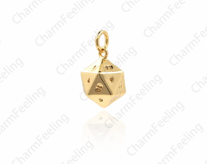 Dice Pendant, Polyhedron Pendant, Square Faceted Necklace, Metal Dice Necklace, Dice Charm 16.5×9.5×9.1mm 1pcs