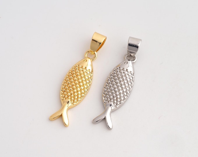 Fish Pendant,Marine Life Pendant,18K Gold Filled Fish Charm,DIY Jewelry Accessories,31.8x8.5x3.3mm
