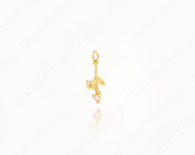 18K Gold Filled Cat Pendant, Micropavé CZ Cat Necklace, Cute Jewelry, Animal Pendant, Animal Charm, DIY Jewelry Accessories, 21.5x9x3.5mm