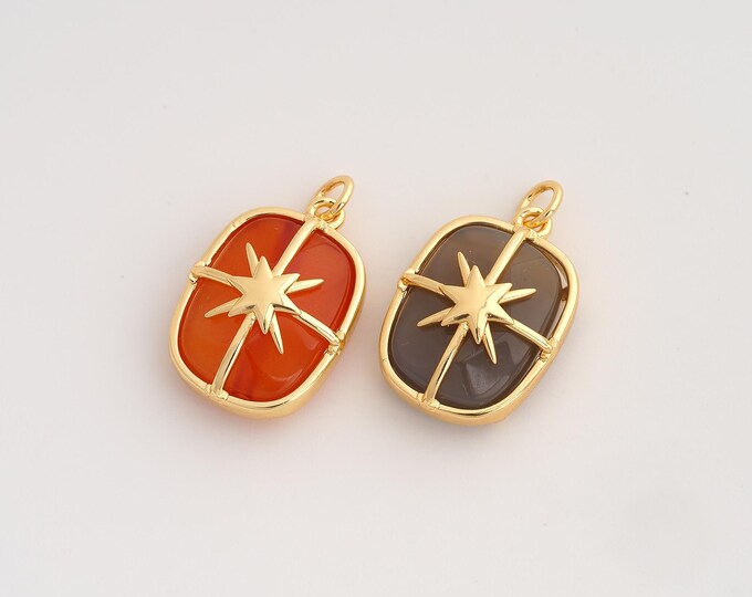 Natural Stone Pendant,Energy Stone Pendant,18K Gold Filled Square Charm,DIY Jewelry Accessories,24.2x15x7.8mm