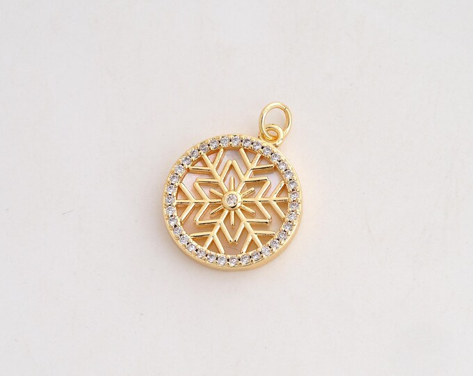 CZ Snowflake Pendant,Fritillaria Christmas Pendant,18K Gold Filled Snowflake Charm,DIY Jewelry Accessories,23.7x17.8x3mm