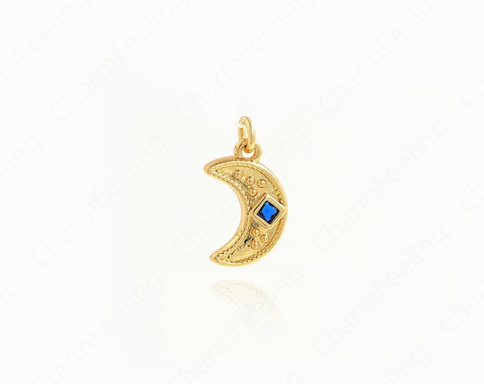 Micropavé CZ Moon Pendant, 18K Gold Filled Crescent Necklace, Crescent Charm, Moon Charm, DIY Jewelry Accessories 15.6x8.7x2mm