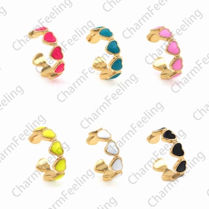 Enamel Heart-Shaped Ring, 18K Gold Filled Enamel Love Heart Ring, Heart-Shaped Jewelry, Enamel Jewelry, Gold Open Ring, Adjustable Ring