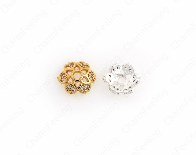 18K Gold Filled Flower Bead Caps,Pearl Caps,Round Bead Caps,Flower Caps,Spacer Jewelry, Brass Caps, DIY Gold Jewelry Making,9.5x2.7mm