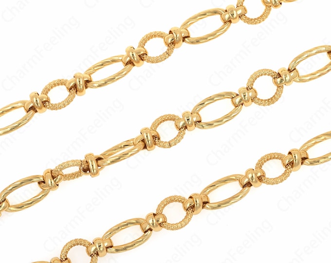 1 Meter, Exquisite Chain Necklace, Brass Gold-Plated Chain, 18K Gold Filled Round Twisted Chain, Welded Chain,10.3x19x2.3mm