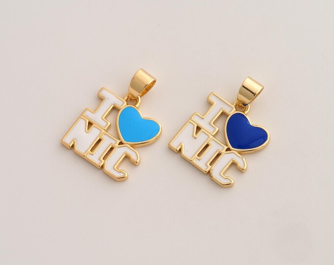 Enamel I Love NIC Pendant,Nicaragua Pendant,18K Gold Filled Letter Charm,DIY Jewelry Accessories,23.5x16.4x2mm