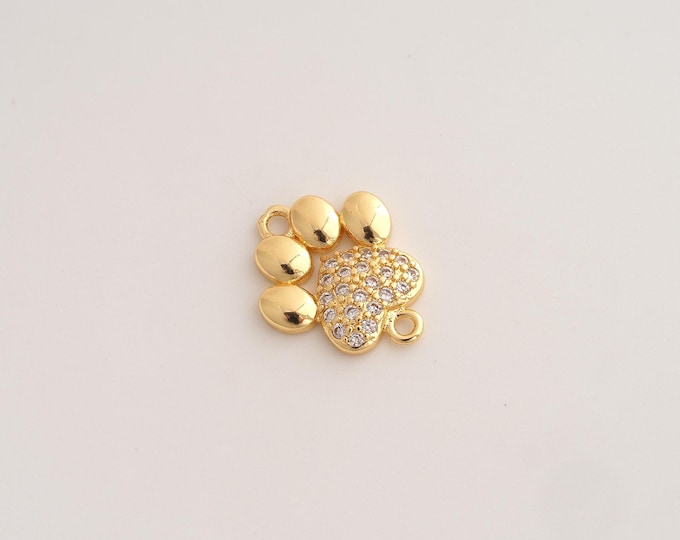 CZ Paw Print Connector,Animal Foot Connector,18K Gold filled Paw Print Connector,DIY Bracelet Accessories, 17.5x14.3x2.8mm