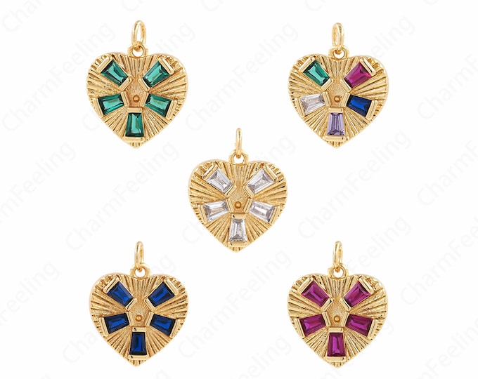 18K Gold Filled Heart Pendant, Heart Necklace, Love Necklace, Micropavé CZ Heart Charm, DIY Jewelry Accessories 20x16x3.5mm