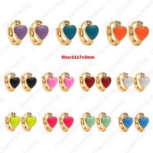 1 Pair, 18K Gold Filled Enamel Love Earrings, Enamel Earrings, Heart Earrings, Enamel Heart Earrings, Multi-Color Optional, 11x7x2mm