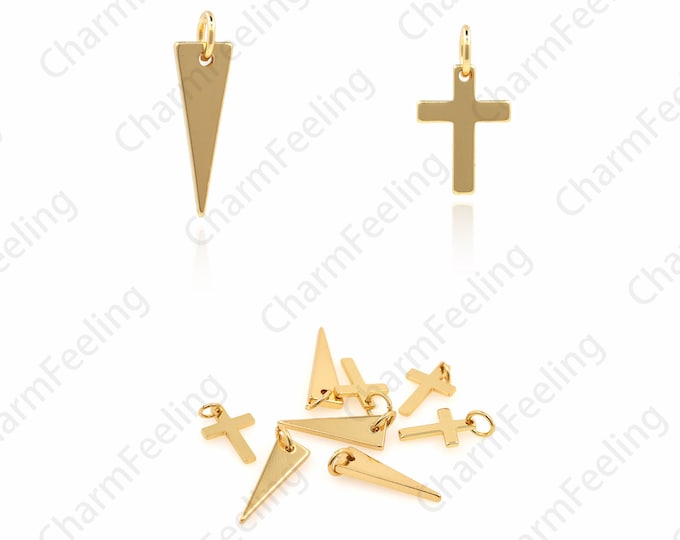18K Gold-Plated Cross Pendant, Cross Necklace, Inverted Triangle Pendant, Cross Charm, Triangle Charm, DIY Jewelry Making Accessories 1pcs