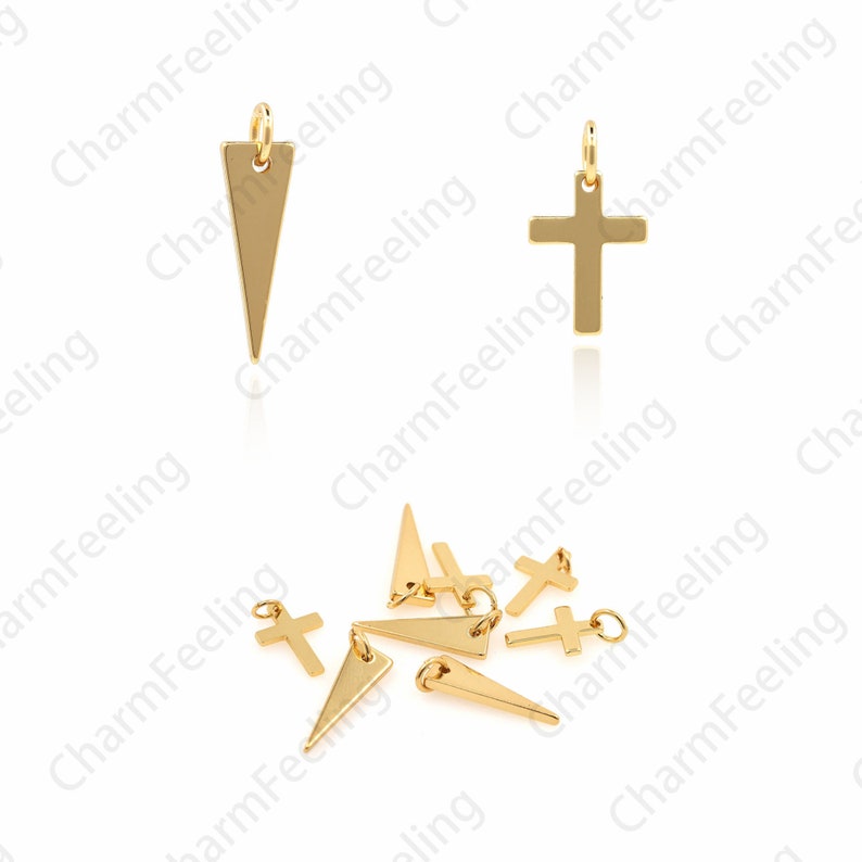 18K Gold-Plated Cross Pendant, Cross Necklace, Inverted Triangle Pendant, Cross Charm, Triangle Charm, DIY Jewelry Making Accessories 1pcs image 1