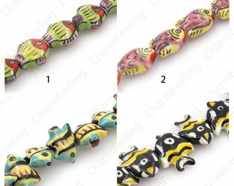 Fish Spacer Beads,Ceramic Fish Beads,Marine Life Spacer Beads,Glazed Ceramics, Hand-Painted Ceramics,DIY Jewelry Supplies