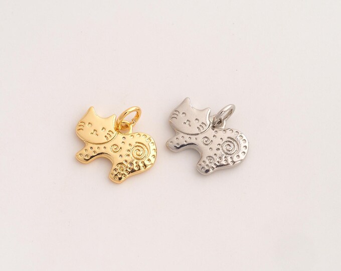 Cat Pendant,Animal Pendant,18K Gold Filled Cat Charm,DIY Jewelry Accessories,13.8x14.7x1.6mm