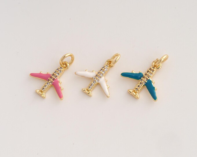 Enamel Airplane Pendant,CZ Airplane Pendant,18K Gold Filled Airplane Charm,DIY Jewelry Accessories,17.4x14.3x3mm