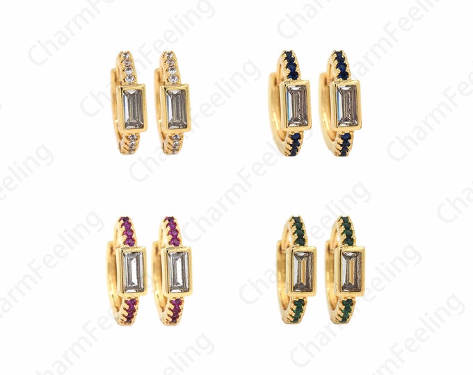 1 Pair,18K Gold Filled Rectangular Rhinestone Earrings,Crystal Earrings,Square Earrings,Micropavé CZ Exquisite Earrings,13x14x3.5mm