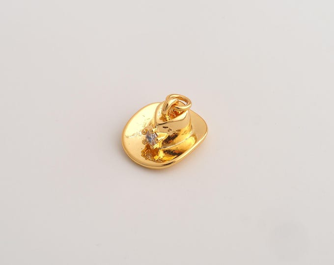 CZ Cowboy Hat Pendant,Cowboy Hat Pendant,18K Gold Filled Cowboy Hat Charm,DIY Jewelry Accessories,12.5x18.3x15mm