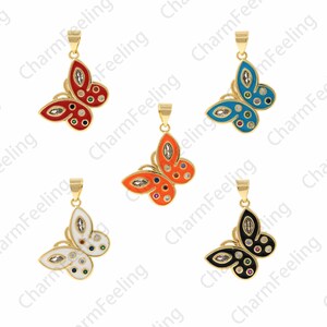 18 kt gold filled vlinderhanger, insectenbedel, emaille bedel, micropavé CZ vlinderketting, accessoires voor het maken van sieraden, 14,5 x 19,5 x 2 mm