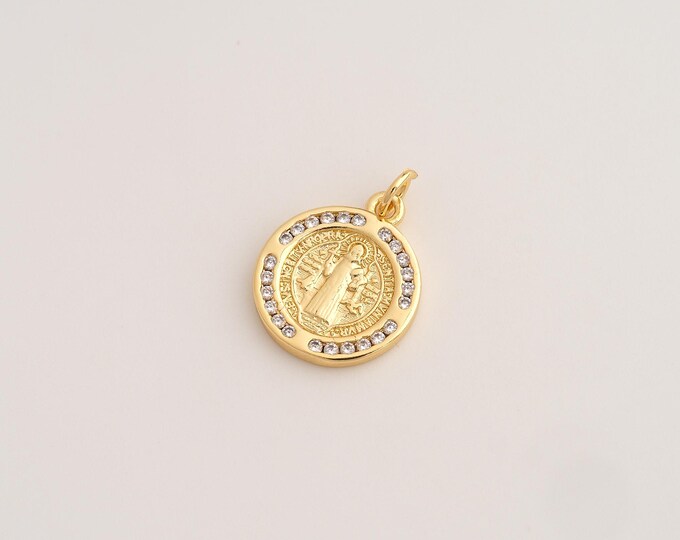CZ Jesus Pendant,Religious Pendant,18K Gold Filled Saint Benedict Charm,DIY Jewelry Accessories,20.8x15x2.2mm