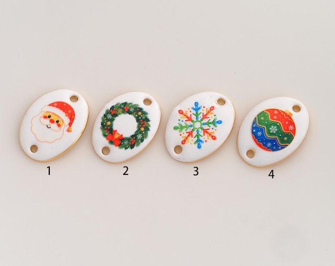 Enamel Christmas Connector,Christmas Themed Connector,18K Gold filled Christmas Connector,DIY Bracelet Accessories, 25.2x18.7x2.3mm